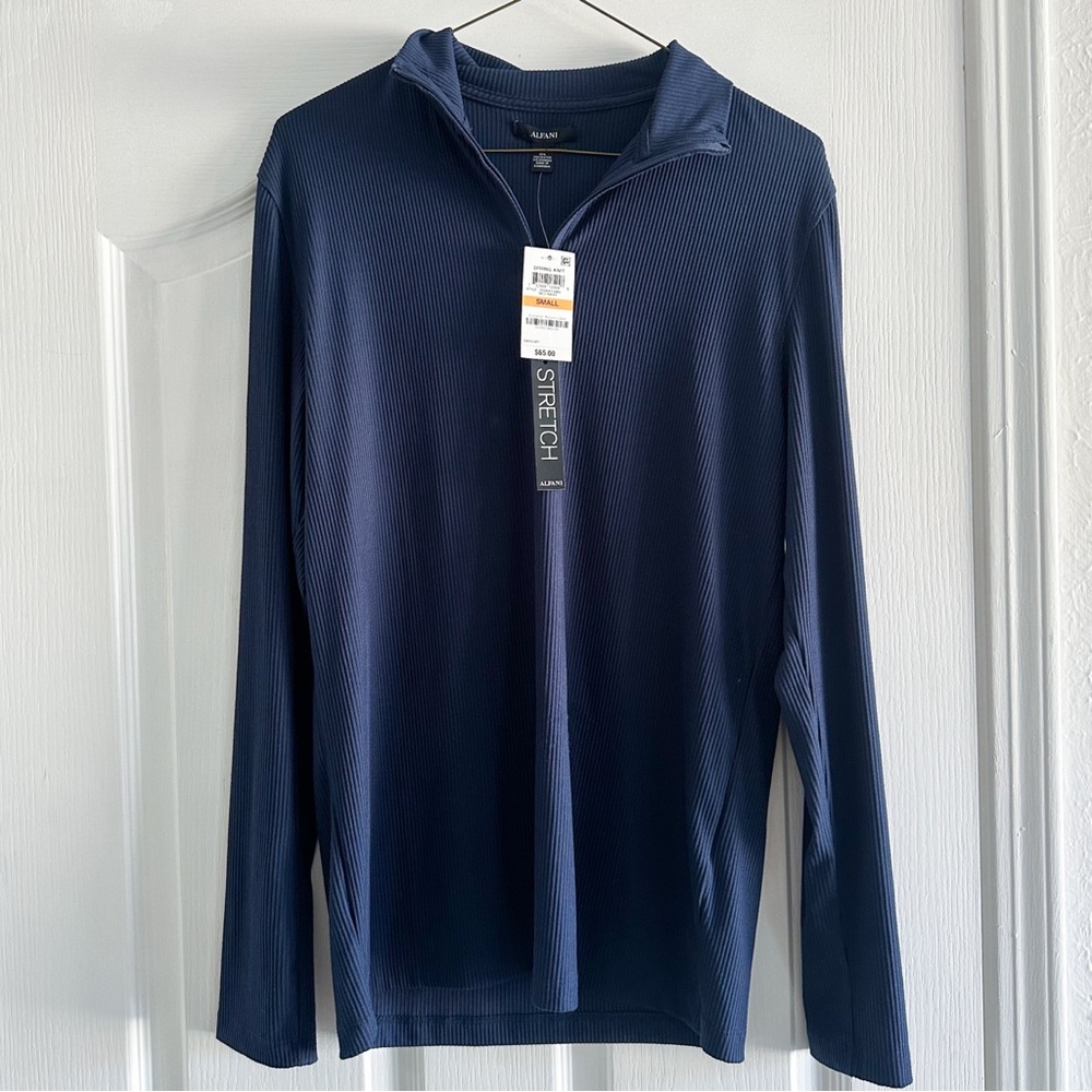 NWT ALFANI Stretch Fit Men's Navy Athletic Half-Zip Sweater Size Small